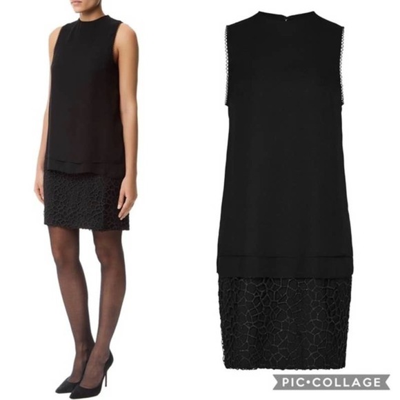 REISS Black Metallic Coral Design Sleeveless Flowey Tiered Shift Dress Size 0 - Picture 1 of 9